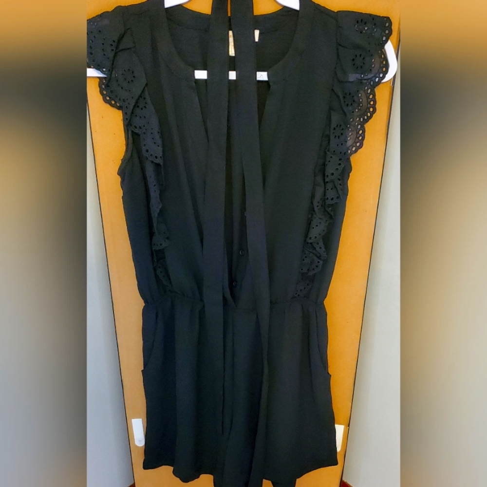 Black Ruffled Sleeveless Romper